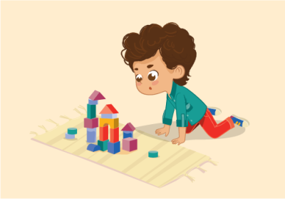 illustration of boy crawling to blocks